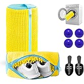 2PCS Shoe Washing Machine Bag with Pair of Shoes Tree and 4 Deodorizer Balls, Durable Zipper Reusable Shoe Washing Bag with 20000+ Fluffy Fiber Lining For 360° Cleaning for Sneakers
