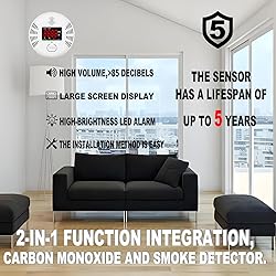 Vzmcov Carbon Monoxide and Smoke Detector Equipped