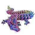 12" 3D Printed Articulated Crystal Dragon Fidget Toy - Three Color Flexible Dragon for Home Office Decor, Stress Relief, Easter Basket Stuffers