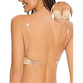 YBCG Women's Backless Bra with Clear Back Straps Plunge Convertible Push Up Padded Add A Cup Low Cut Underwire Bras for Women