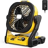 TREXEEN Battery Operated Fan for Dewalt 20V Max battery, Portable Fan with AC Adapter & LED Lights, 4 Speeds & Hook, Cordless/Camping/Battery Powered fan, for Outdoor Jobsite (Battery Not Included)