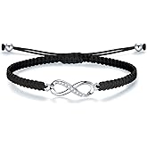 ZENI Infinity Bracelet for Women, Handmade Black Rope Braided Bracelet with 925 Silver Adjustable Bracelet Love Friendship Jewelry Gift