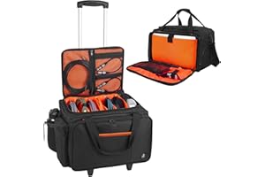 Timoxi Rolling DJ Bag with Wheels, Gig bag Built-in Sturdy Support Board, DJ cable bag with Detachable Divider & Padded Shoulder Strap (1, Orange, 16''×11.4''×10'')