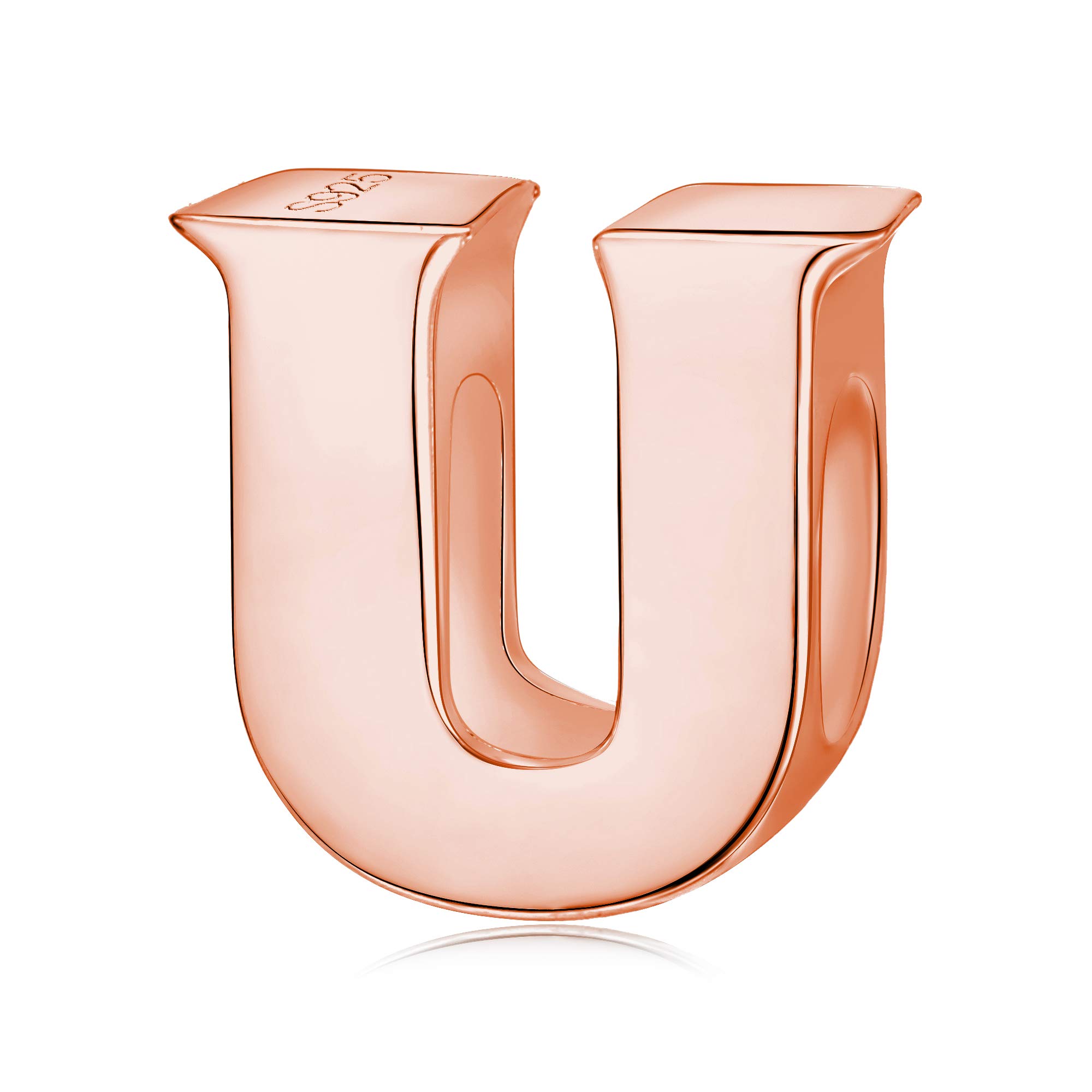 Alphabet Charms Initial A-Z Genuine 925 Sterling Silver Letter Beads Words Charms fits European Charms Bracelet for Mother Day Gfts (rose gold U)