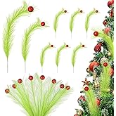 16 Pcs Christmas Tree Topper, 17 Inch Lime Green Curly Tree Picks with Red Glitter Balls Xmas Artificial Green Stems for Christmas Tree Decorations Home Wreath Craft Decoration Supplies