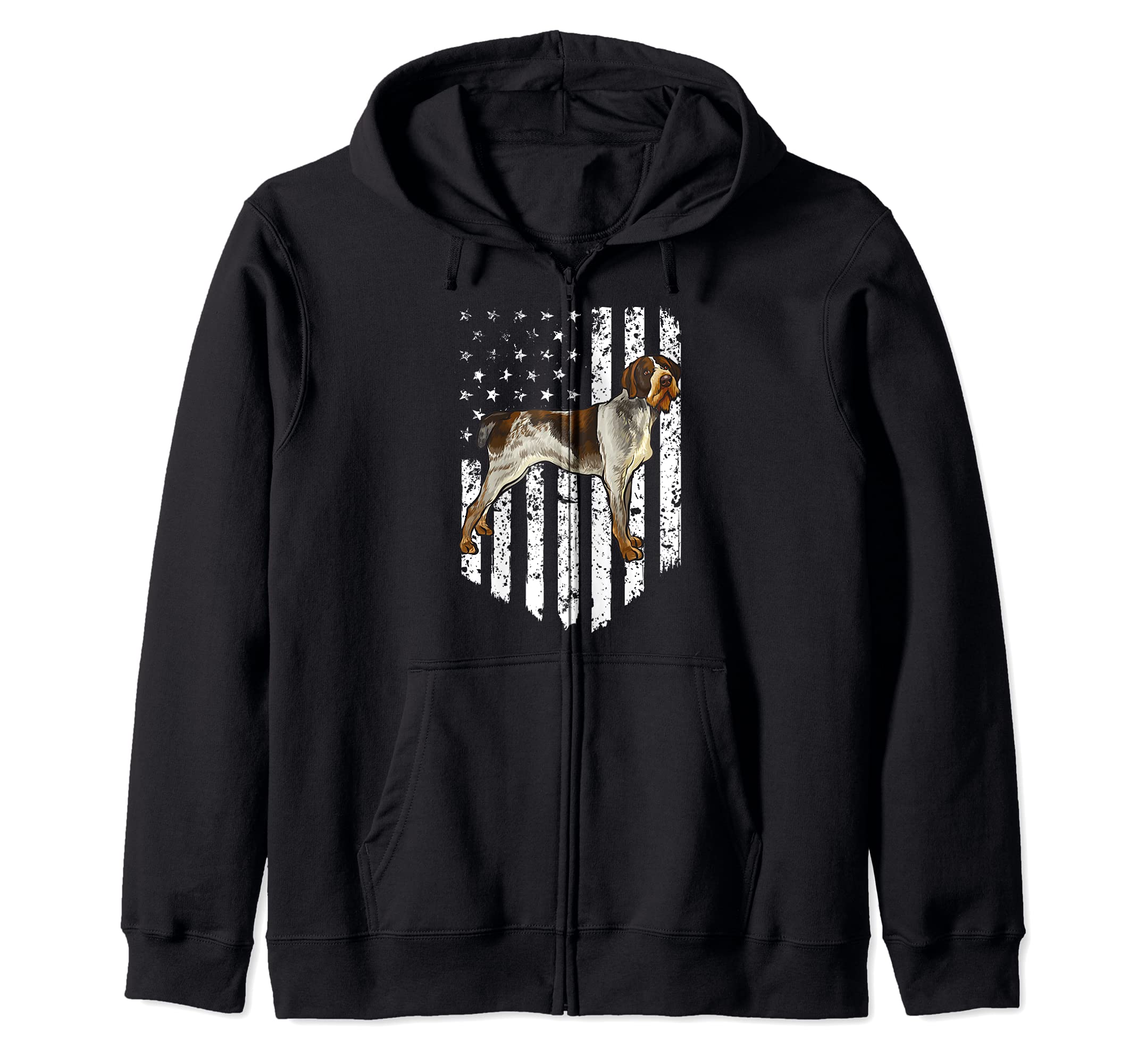 BW American Flag German Wirehaired Pointer 4th Of July USA Zip Hoodie