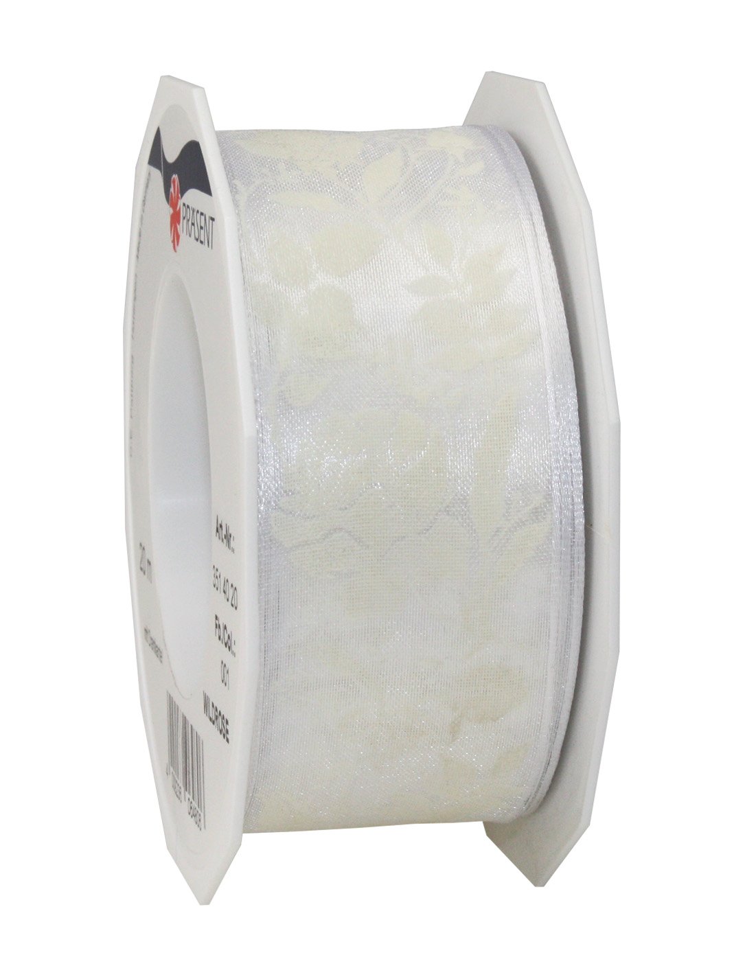 PRÄSENT - Wildrose Wired Ribbon White 40 mm width, 20 m length