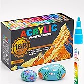 Guangna Acrylic Paint Markers, Acrylic Paint Pen, Waterproof & High Saturation Ideal for Wood, Metal, Plastic, Canvas, Fabric, Glass, Ceramic, Rock Painting DIY Art Supplies (Fine Tip, 168)