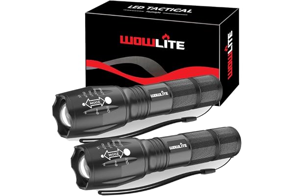 wowlite Tactical Flashlight, Wowlite Ultra Bright XML T6 LED Torch with 5 Light Modes & Adjustable Focus for Emergency Campin