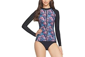 TSLA Women's UPF 50+ Zipper Rash Guard, Water Surfing Long Sleeve Swimsuit, UV/Sun Protection Swim Shirts Wetsuit Top