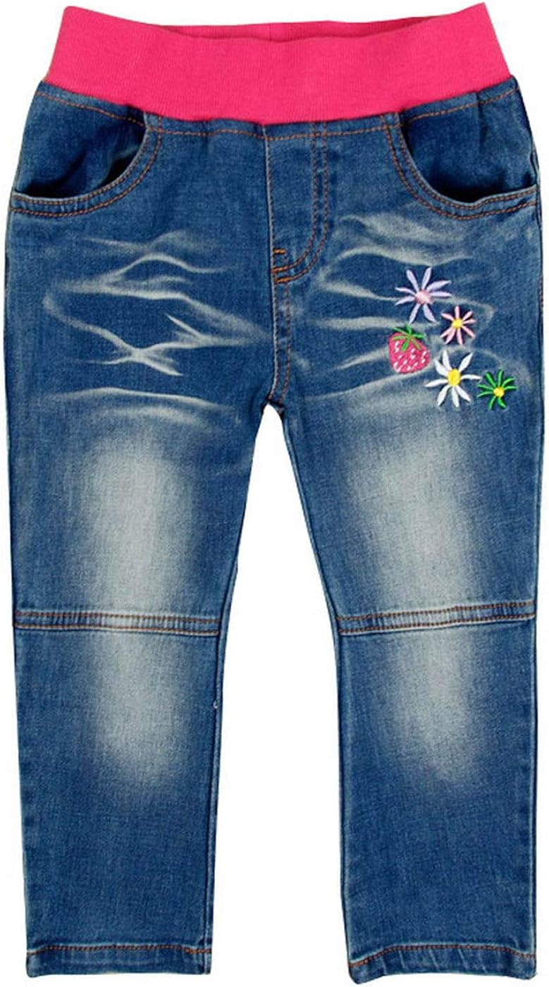 Little Girl Skinny Jeans Embroidered Floral Waistband Kids
