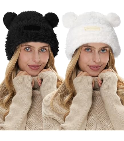 Crochet Y2K Beanie Knit Bear Ear Hat Furry Slouchy Beanies  display picture 3