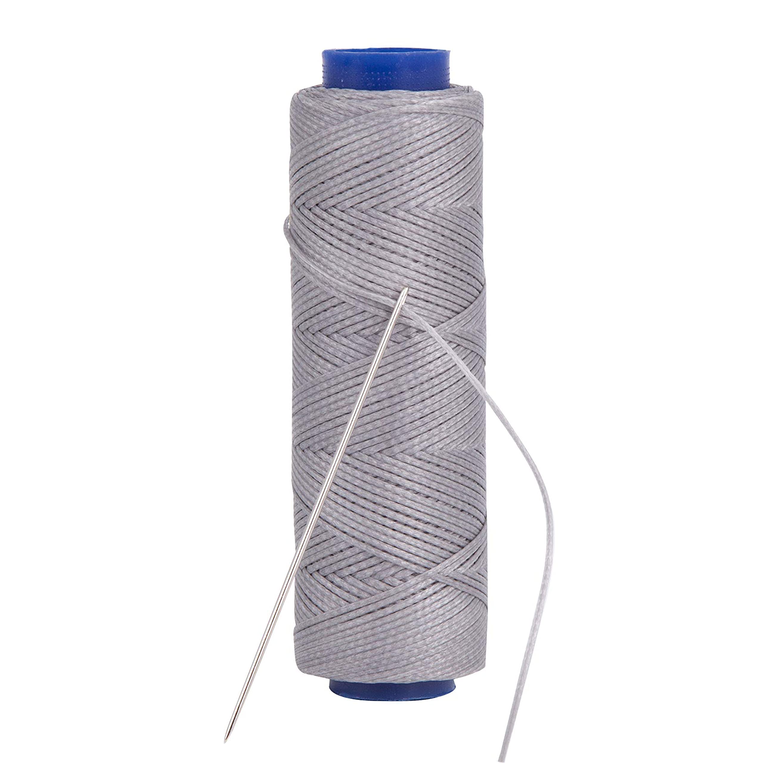 Shelver Waxed Thread, Strong Thread for Leather, Upholstery, Shoe, Bag, incl. Needle (Colour: Light Grey)