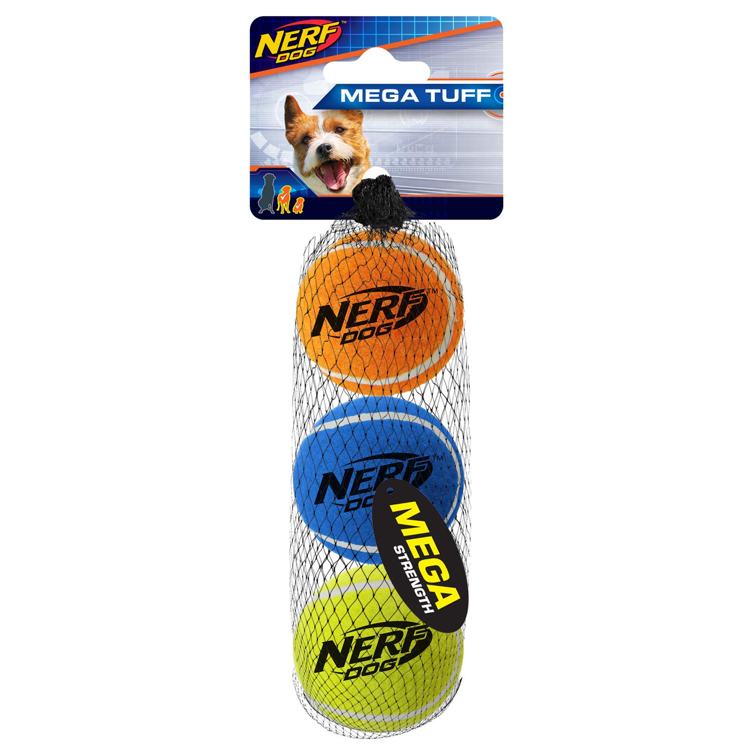 Nerf Dog Mega Strength Tennis Balls Toy, Small, Pack of 3