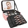 Relavel Makeup Bag with LED Mirror, 16.2 inches Large Makeup Case Travel Portable Cosmetic Organizer Vanity Case for Women, Rechargeable Lighted Mirror Professional Makeup Artists Storage Box (Pink)
