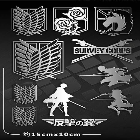 Amazon 進撃の巨人 査兵団 反撃の翼 自由の翼 兵長 エレン イェーガー ミカサ アッカーマン 金属 透かし彫りのステッカー ステッカー 携帯ケース パソコン スーツケース 飾り 装飾 ステッカー スーツケース ステッカー 自作 銀 セットa アニメ 萌えグッズ 通販
