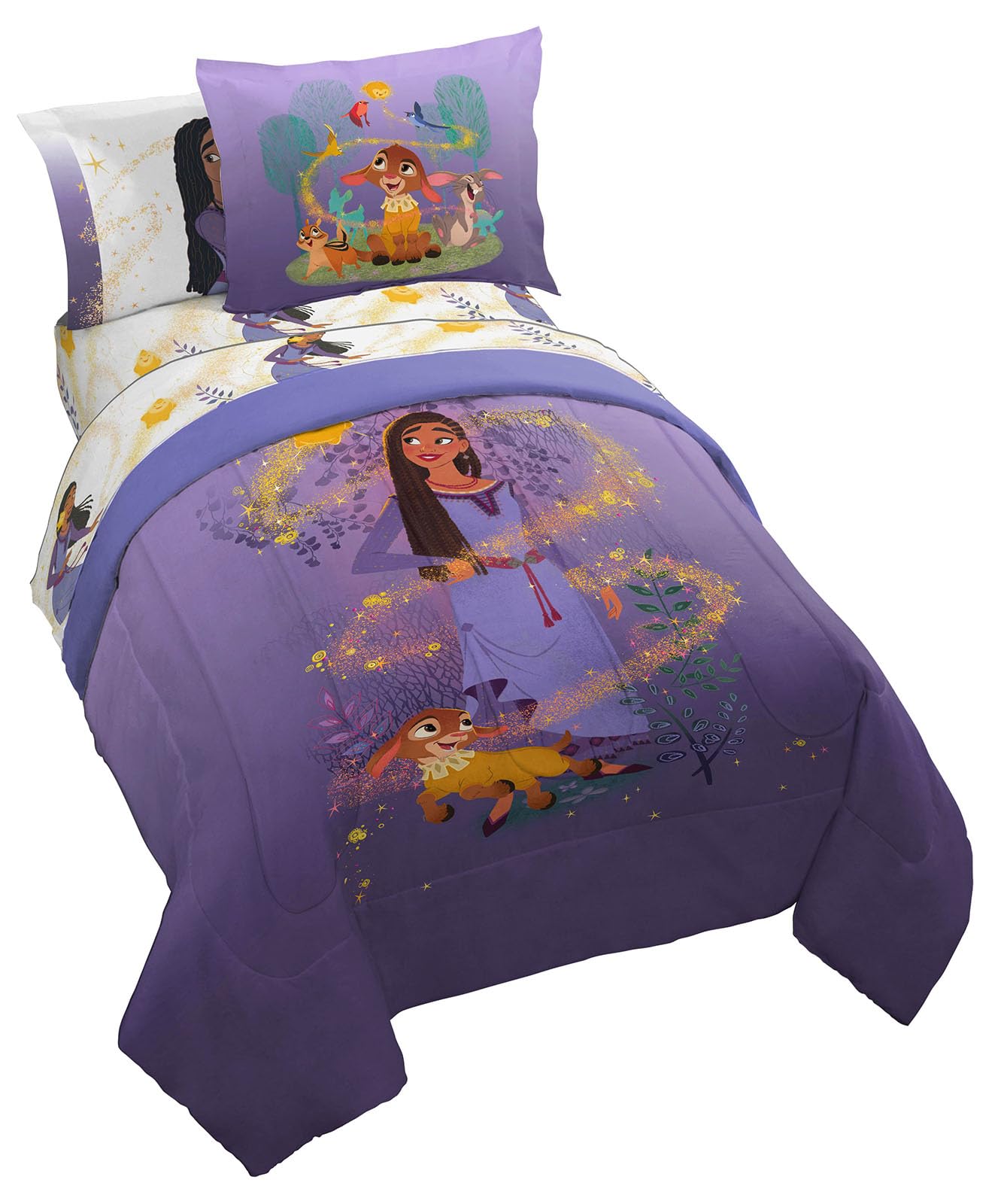 Disney Wish Full Comforter Set - 7 Piece Bed Set Includes Sheet Set & Pillow Covers - Super Soft Kids Bedding Features Asha, Valentino & Star Image Disney Wish Full Comforter Set - 7 Piece Bed Set Includes Sheet Set & Pillow Covers - Super Soft Kids Bedding Features Asha, Valentino & Star Image