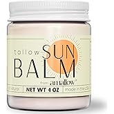 Amallow - Tallow Sun Balm with Zinc Oxide - Tinted Mineral Sun Balm with Cocoa Powder - Natural, Non-Nano Zinc Oxide, Organic Oils - No White Cast - Handcrafted in the USA - 4 oz