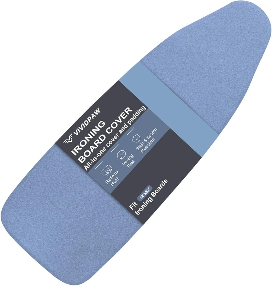 VividPaw Small Ironing Board Cover and Pad 12.5 x 32, Elastic Edge, Silicone Coated, Resist Scorching, Heavy Duty Padded Cove