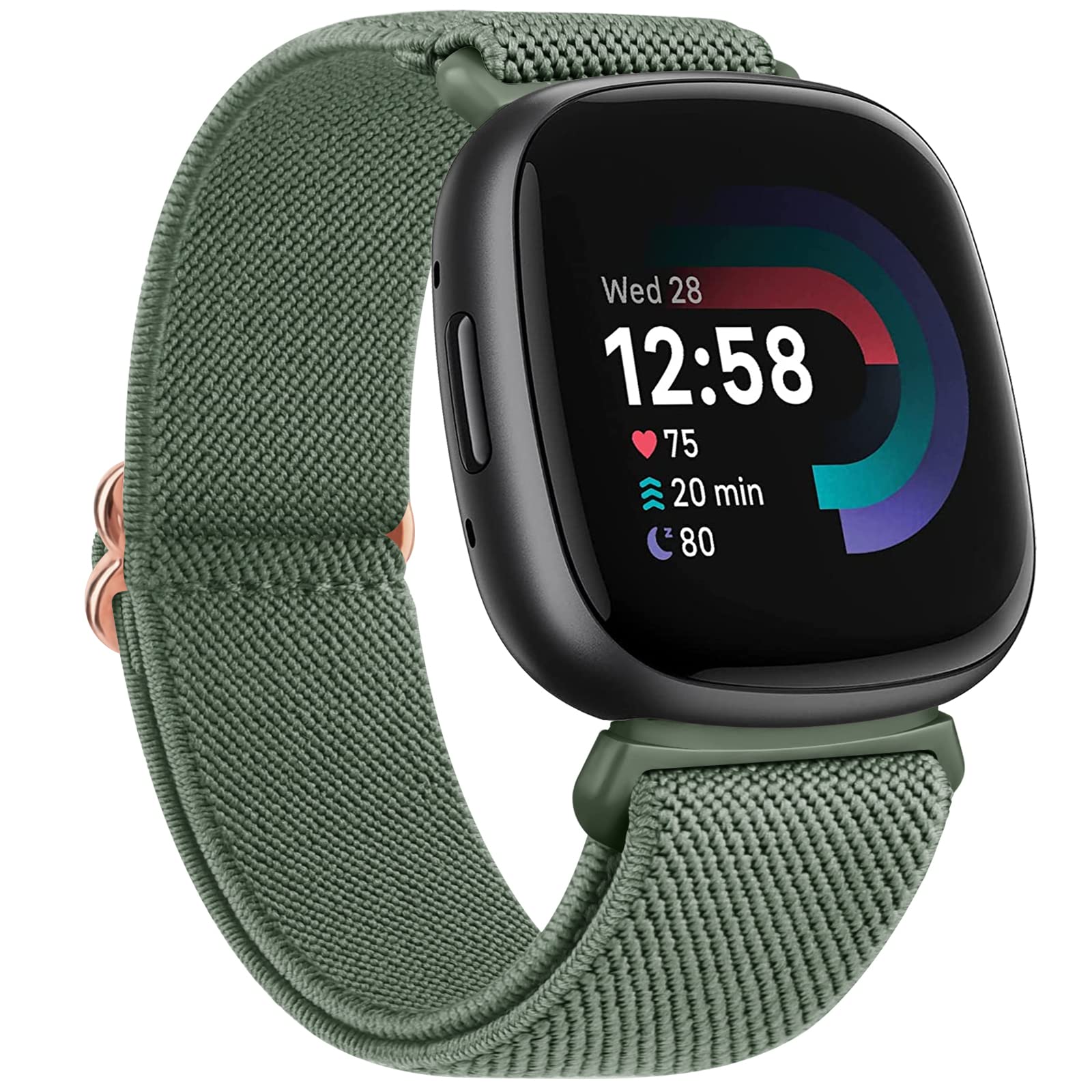 AK Compatible with Fitbit Versa 3/4 & Sense/Sense 2 Straps, Soft Elastic Nylon Sport Replacement Band for Women & Men, Avocado