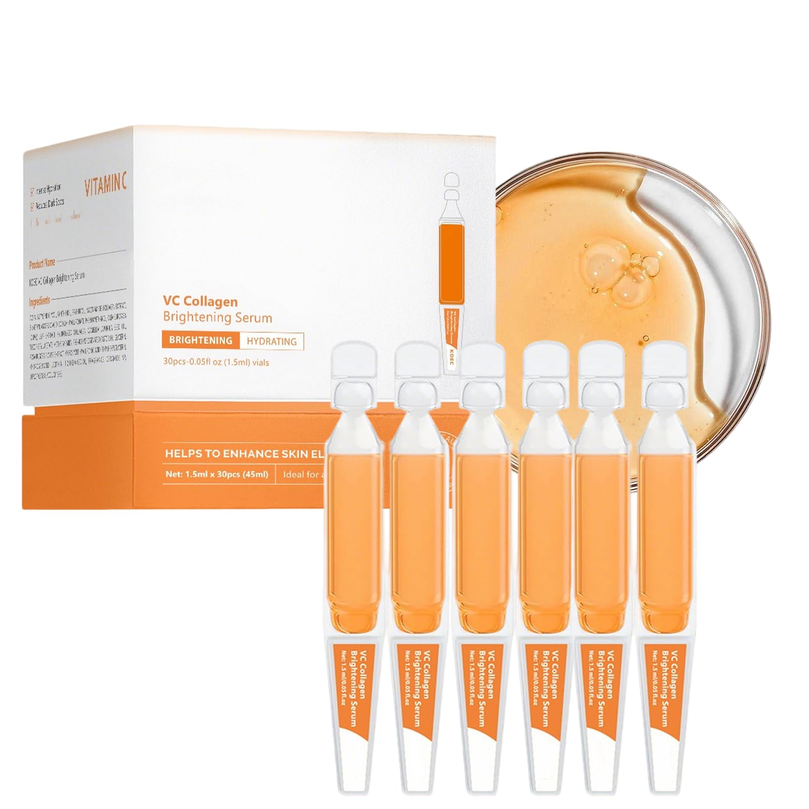 Triple Collagen & Vitamin C Serum, Collagen Moisturiser, Single-Use Vials Anti Aging & Smooth Wrinkle, Skincare For All Skin Type 30x1.5ml Ampoules