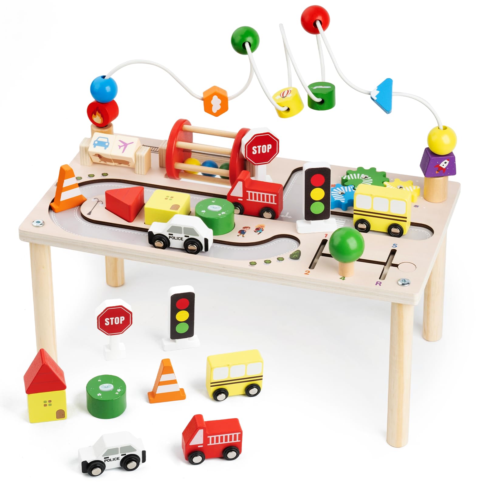 Photo 1 of ****MISSING SCREWS*** Activity Table for 1 Year Old, 8 in 1 Wooden Montessori Learning Table with Shape Sorter, Cars, Sensory Development Bead Maze Toy for Toddlers 1-3 Birthday Gift