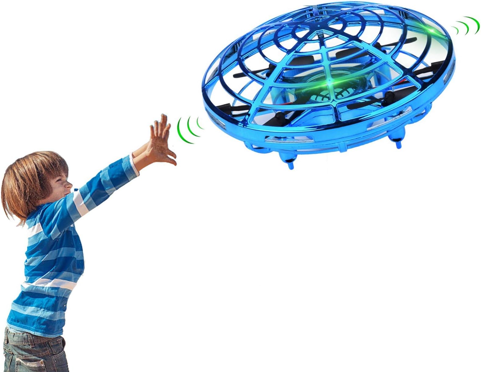 Hand Operated Mini Drone for Kids, Lumsburry Flying Ball Toy UFO Helicopter Infrared Induction Quadcopter with LED Light 360 Degree Rotation (Blue)