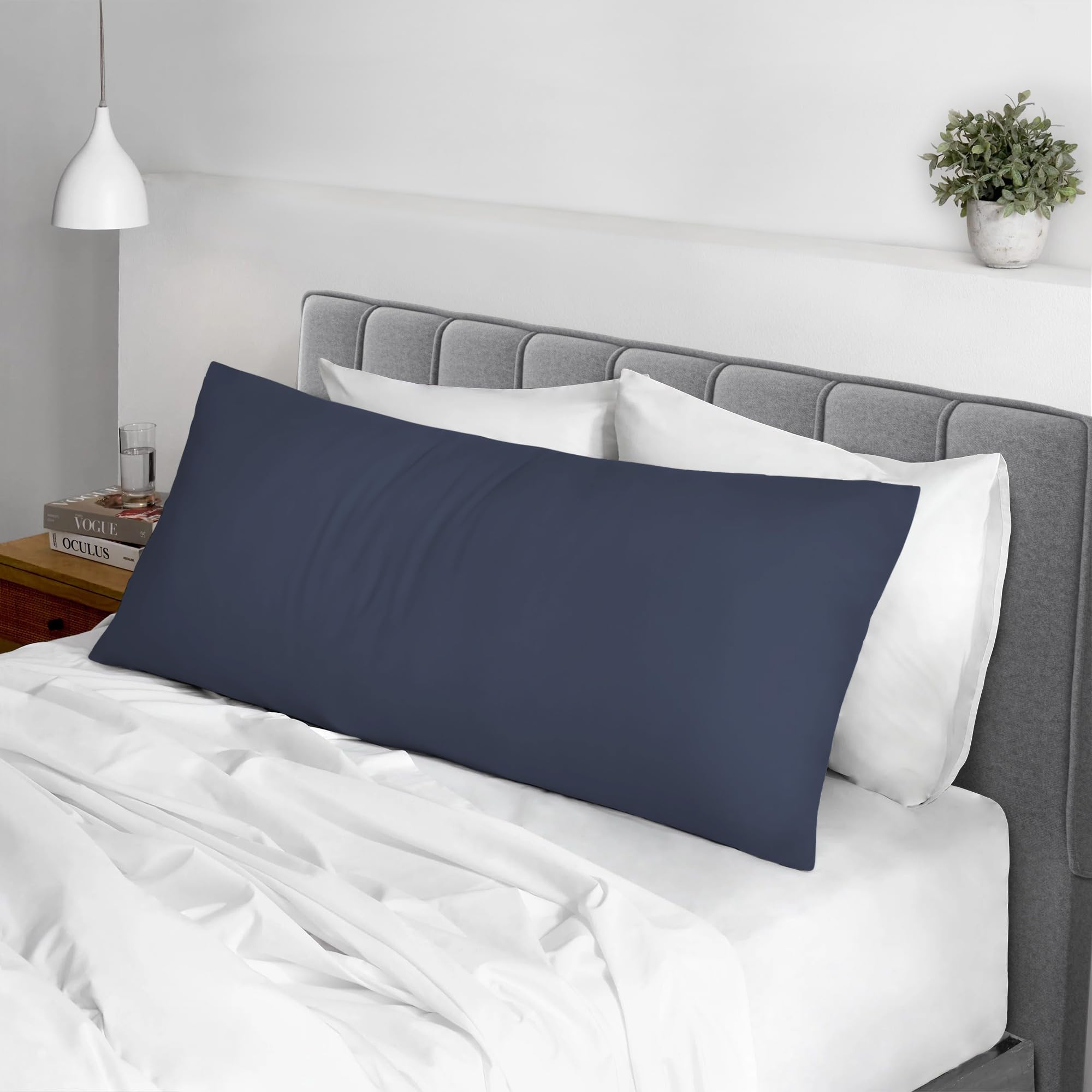 Pizuna Cotton Dark Blue Body Pillow Cover, 400 Thread Count 100% Long Staple Sateen Body Pillowcase (1 Piece Only, 52x140 cm, Cotton Pillow Cases) — image 1