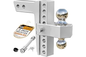 LOCAME Adjustable Trailer Hitch, Fits 2-Inch Receiver, 8-Inch Drop/Rise Aluminum Drop Hitch, 12,500 LBS GTW-Tow Hitch for Heavy Duty Truck with Double Stainless Steel Locks, Silver, LC0004