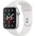 Apple Watch Series 5 (GPS, 44MM) Silver Aluminum Case with White Sport Band (Renewed)