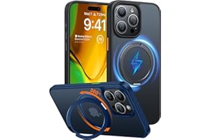 TORRAS 𝙐𝙥𝙜𝙧𝓪𝙙𝗲𝙙 360°Rotatable Magnetic Ring for iPhone 15 Pro Max Case, Fit for MagSafe with Stand & Ring Holder, Military Grade Shockproof Translucent Back Phone Case Ostand R,Black Titanium