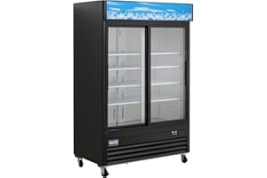 Kratos Commercial Two Door Merchandising Refrigerator, Sliding Two Door Mobile Black Display Refrigerator for Shops and C Stores, 53" Wide, LED Lighting, 115V (67K-208)
