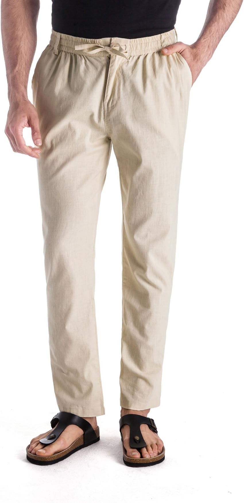 MUSE FATHMenโs Linen Drawstring Casual Beach Pants-Lightweight Summer Trousers
