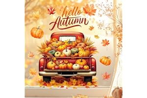 Jemattely Large Thanksgiving Day Window Cling Sticker Whole Fall Harvest Window Decal Truck Pumpkin Clings Decor DIY Vinyl Mural Art for Girls Baby Nursery Bedroom Playroom Home Windows Decoration