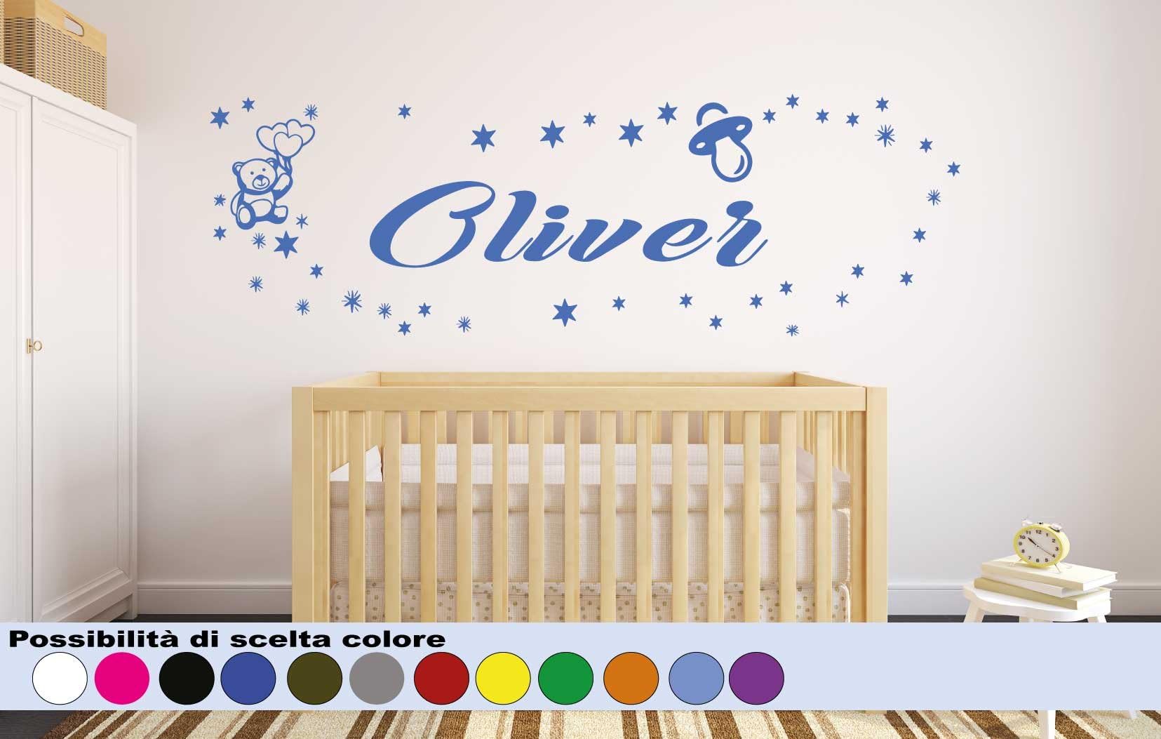 Wall Stickers Kids Personalized Name with Teddy Bear, Stelline and Tree.Adesive Wall Stickers Name Custom Decoration Kids Room. Adesivo4You (Oliver)