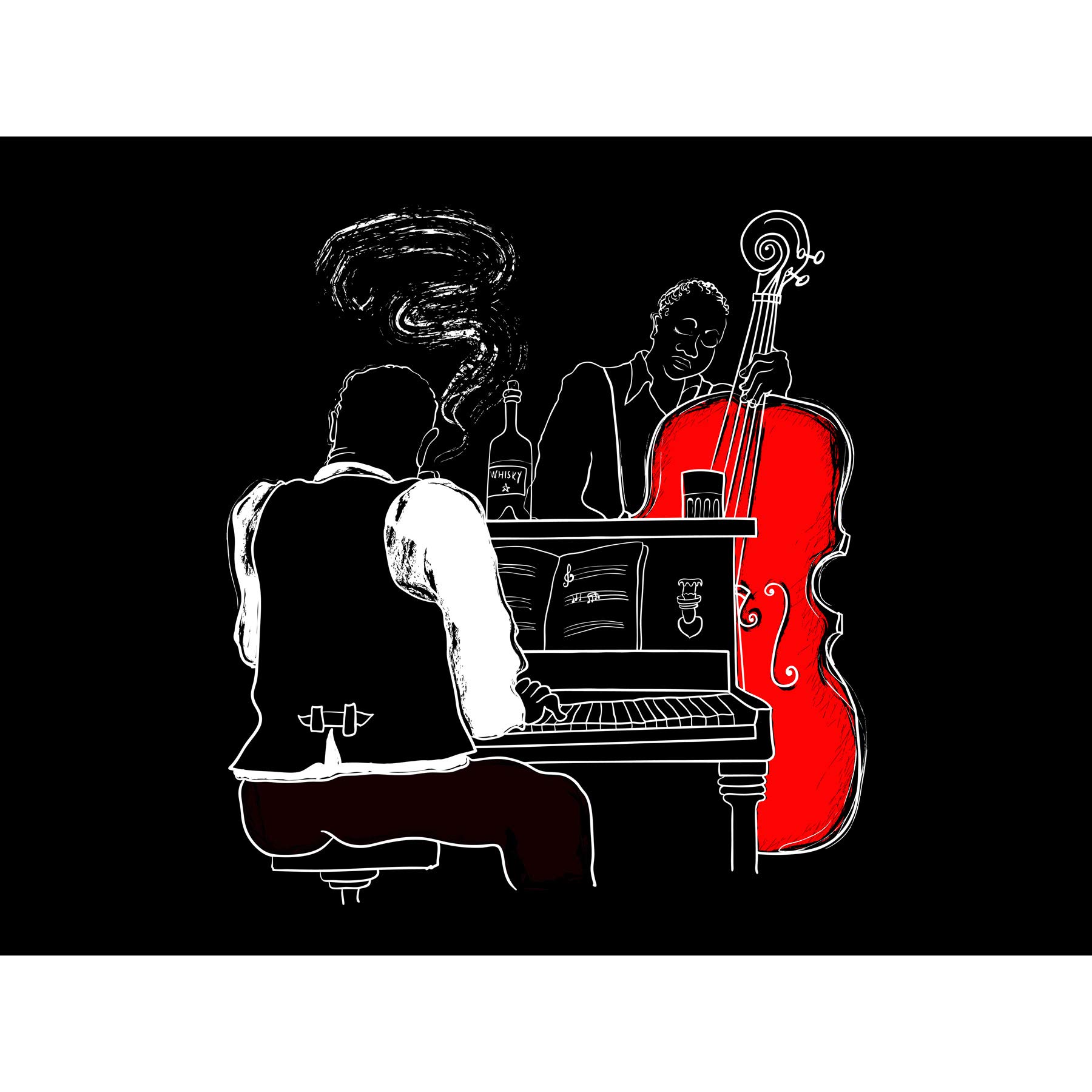 Wee Blue Coo Musicians Jazz Piano Illustration Large Wall Art Print Canvas Premium Poster