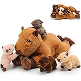 Hollowfly 5 Pcs Capybara Stuffed Animals Capybara Plush Gift for Stuffed Mommy Kids with 4 Cute Babies Inside Soft Plushies for Birthday Party Gifts Operation Christmas(Dark Color,Lying Style)