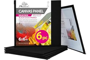 PHOENIX Black Canvas Boards for Painting - 6x6 Inch, 6 Pack - Small Square Canvases Gesso Primed Cotton Acid Free, Blank Flat Canvas Panel for Acrylic, Oil, Tempera, Metallic, Neon Paints & Crafts