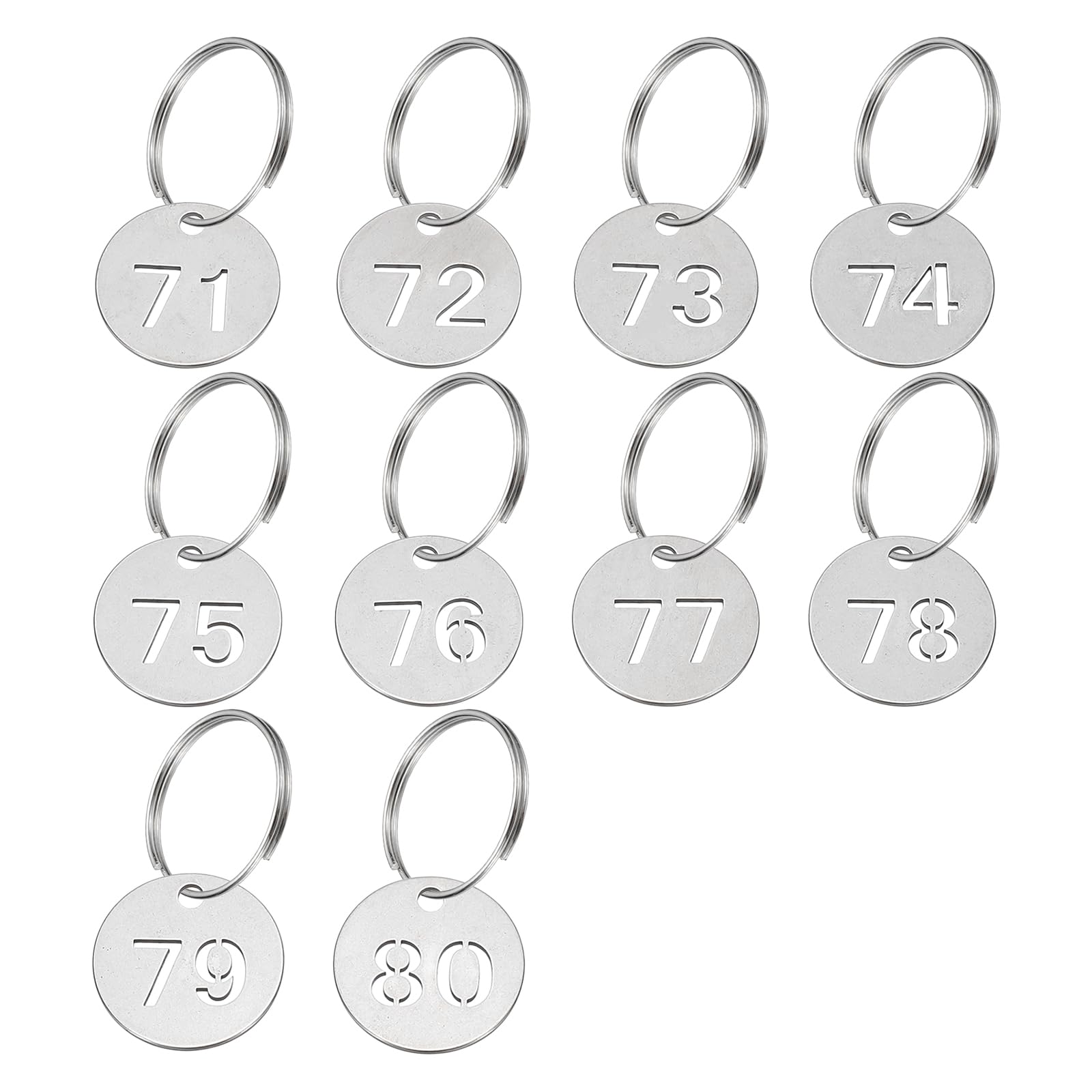PATIKIL Number Key Tag, 23 mm Stainless Steel 71-80 Number ID Tags Keychain Hollowed Numbered Key Tags with Rings Identifiers Keys Label for Dormitory Keys House Lockers