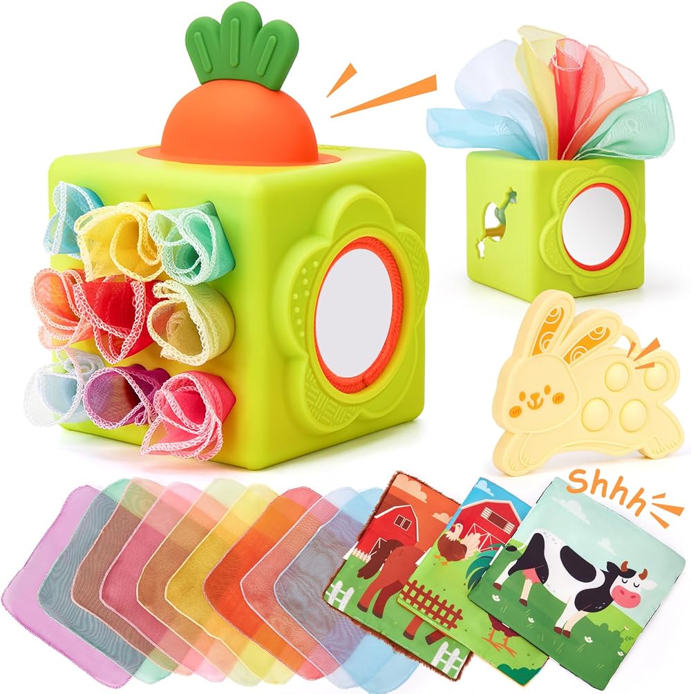 Hahaland Silicone Baby Tissue Box Toy 6-12 Months 6-IN-1 Montessori