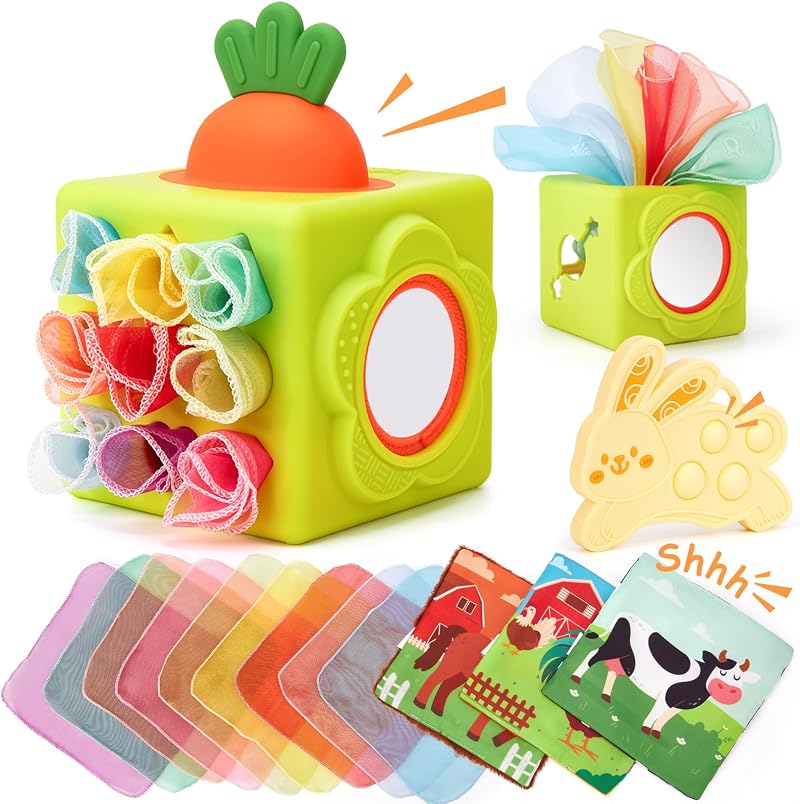 Hahaland Silicone Baby Tissue Box Toy 6-12 Months 6-IN-1 Montessori