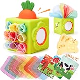 hahaland Silicone Baby Tissue Box Toy - Montessori Baby Toys 6-12 Months | 6-in-1 Soft Busy Activity Cube with Scarves, Crinkle, Textures, Mirror, Sensory Popper, 6 7 8 9 Month Old Stocking Stuffers