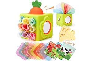 hahaland Baby Tissue Box Toy - Silicone Baby Toys 6-12 Months Montessori Toys for 6 Month Old, 6-in-1 Soft Busy Activity Cube with Scarves, Crinkle, Textures, Mirror, Sensory Popper, Stocking Stuffers