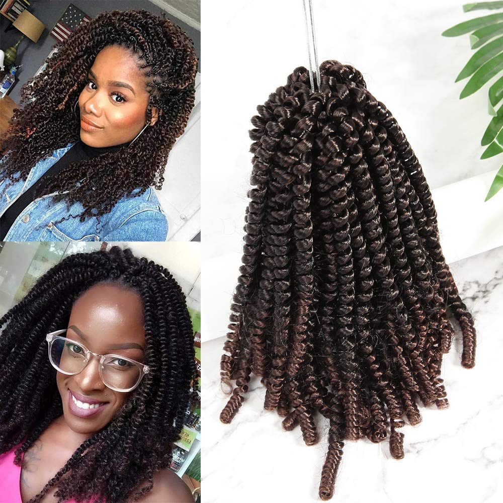 Spring Twist Crochet Hair Extensions 8" for Braiding #Black mixed Auburn Crochet Twist Braids Synthetic Hairpiece (60 Strands/Pack)