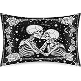 Halloween Skull Skeleton Goth Satin Pillowcase for Hair and Skin Standard Size Silp Silk Pillowcase Soft Satin Cooling Pillow Covers with Envelope Closure for Bed Hoilday Decor20 × 30inch
