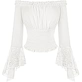 Scarlet Darkness Renaissance Shirt Women Bell Sleeve Off The Shoulder Pirate Blouse Peasant Dressy Top