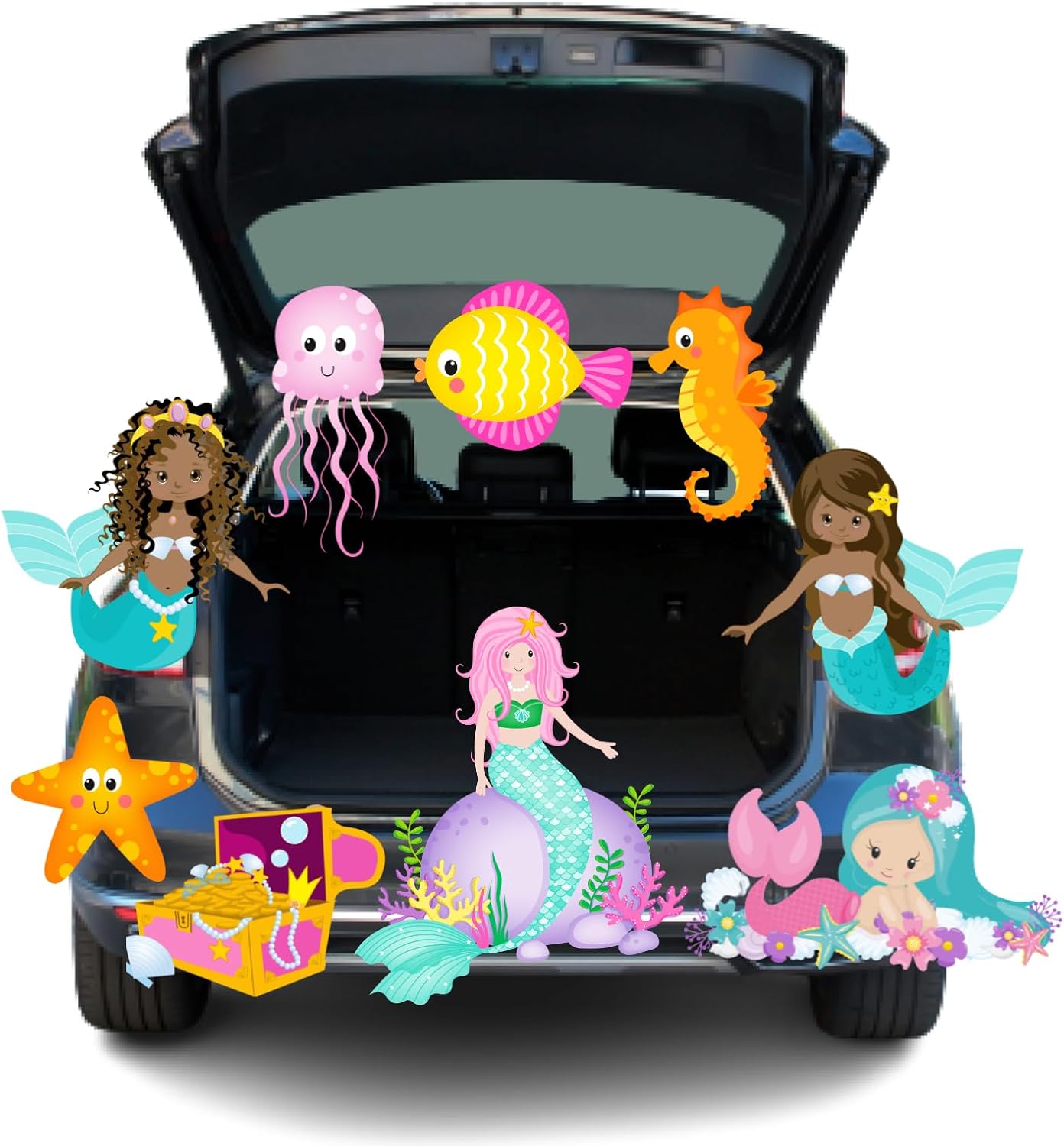 Garage Door Decorations - Halloween Trunk or Treat Car Decorations Kit- 9 Pcs Halloween Mermaid Decorations with Adhesive Tape for SUV car, Garage Door, Archway, Party, Home, Outdoor, Indoor