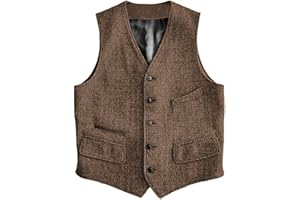 SOLOVEDRESS Mens Vintage Classic Herringbone Pattern Suit Vest V Neck Casual Wool Blend Waistcoat for Men