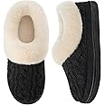 HomeTop Women's Knit Clog Slippers Comfy Warm Memory Foam Non-slip Indoor House Shoes with Fuzzy Collar