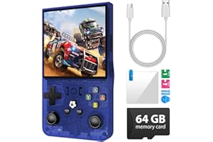 AQHH R36 Max Retro Gaming Console, Retro Handheld Console 4.0'' Screen Linux System, 64G TF Car, 4000mAh Rechargeable Portable Pocket Arcade, Transparent Blue